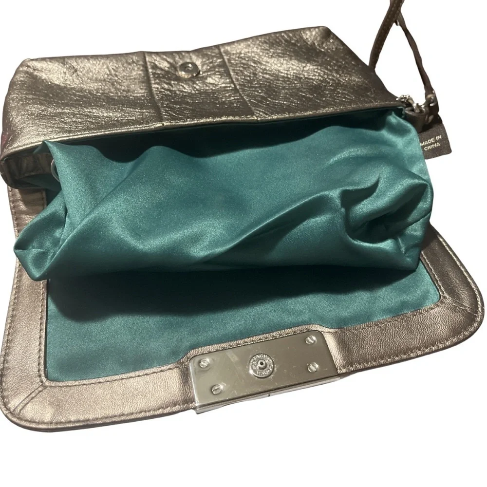 Coach Kristin Metallic Pewter Soft Pebble Leather Wallet, Wristlet Purse